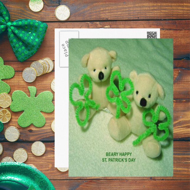 Två Nallar med Shamrocks Vykort (Two Teddy Bears with Shamrocks Postcard)