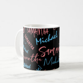 Två namn par mönster monogram blå ljus rosa kaffemugg