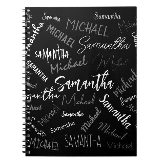 Två namn par mönster monogram svart grått vitt anteckningsbok (Framsidan)