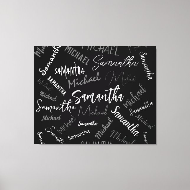 Två namn par mönster monogram svart grått vitt canvastryck (Framsida)