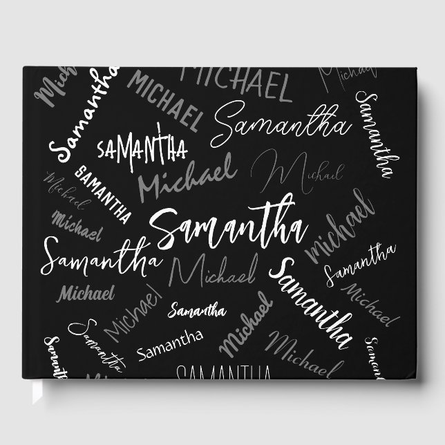 Två namn par mönster monogram svart grått vitt gästböcker (Framsida)