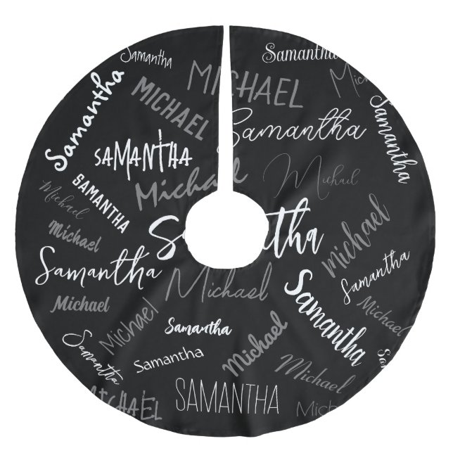 Två namn par mönster monogram svart grått vitt julgransmatta borstad polyester (Framsidan)