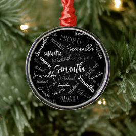 Två namn par mönster monogram svart grått vitt julgransprydnad metall
