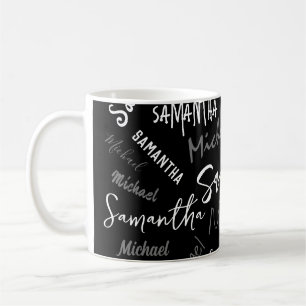 Två namn par mönster monogram svart grått vitt kaffemugg