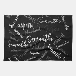 Två namn par mönster monogram svart grått vitt kökshandduk