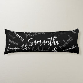 Två namn par mönster monogram svart grått vitt kroppskudde