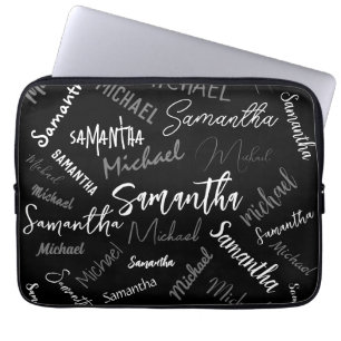 Två namn par mönster monogram svart grått vitt laptop fodral