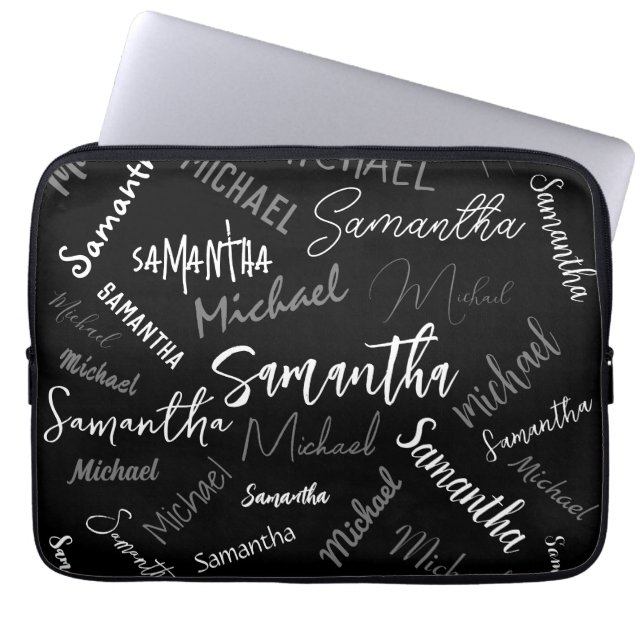 Två namn par mönster monogram svart grått vitt laptop fodral (Framsidan)