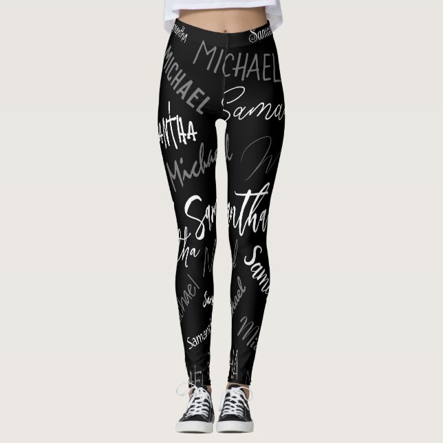 Två namn par mönster monogram svart grått vitt leggings (Framsida)