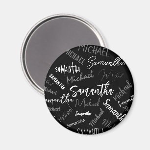 Två namn par mönster monogram svart grått vitt magnet