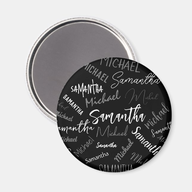 Två namn par mönster monogram svart grått vitt magnet (Front/Back)