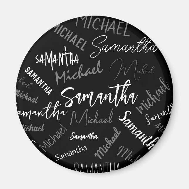 Två namn par mönster monogram svart grått vitt magnet (Framsidan)