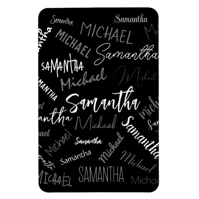 Två namn par mönster monogram svart grått vitt magnet (Vertikal)