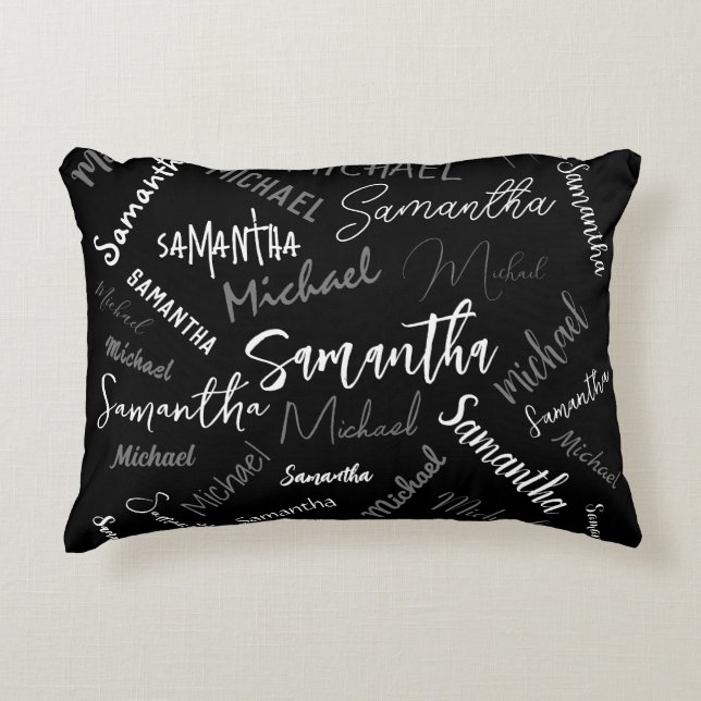 Två namn par mönster monogram svart grått vitt prydnadskudde (Framsidan)
