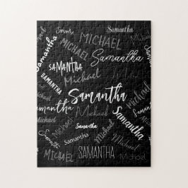 Två namn par mönster monogram svart grått vitt pussel