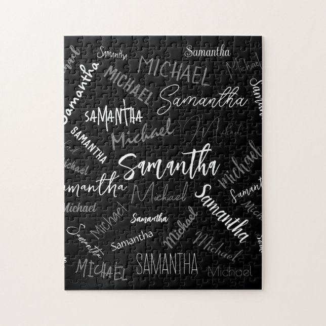 Två namn par mönster monogram svart grått vitt pussel (Vertikal)