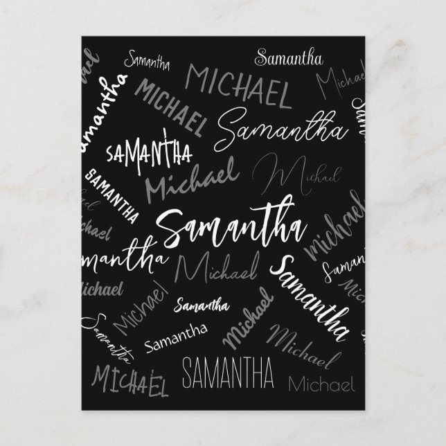 Två namn par mönster monogram svart grått vitt vykort (Framsida)