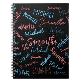 Två namn par mönster monogramblå ljus rosa anteckningsbok
