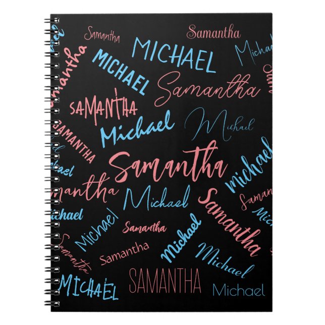 Två namn par mönster monogramblå ljus rosa anteckningsbok (Framsidan)