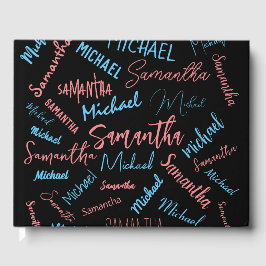 Två namn par mönster monogramblå ljus rosa gästböcker