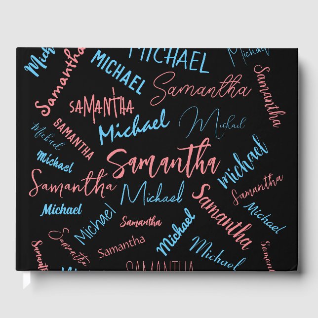 Två namn par mönster monogramblå ljus rosa gästböcker (Framsida)