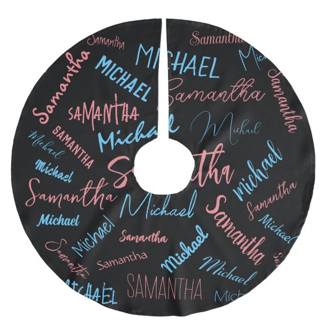 Två namn par mönster monogramblå ljus rosa julgransmatta borstad polyester (Framsidan)