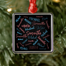 Två namn par mönster monogramblå ljus rosa julgransprydnad metall