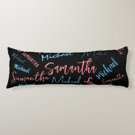 Två namn par mönster monogramblå ljus rosa kroppskudde