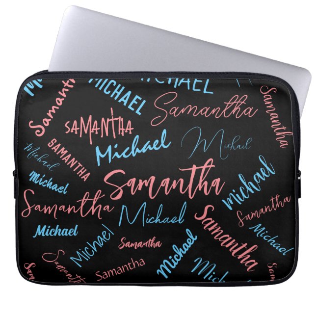 Två namn par mönster monogramblå ljus rosa laptop fodral (Framsidan)