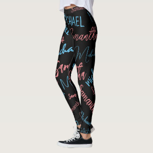 Två namn par mönster monogramblå ljus rosa leggings