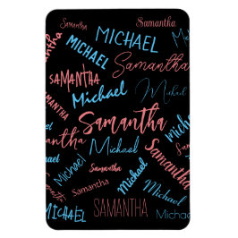 Två namn par mönster monogramblå ljus rosa magnet