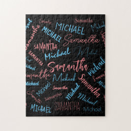 Två namn par mönster monogramblå ljus rosa pussel