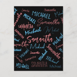 Två namn par mönster monogramblå ljus rosa vykort