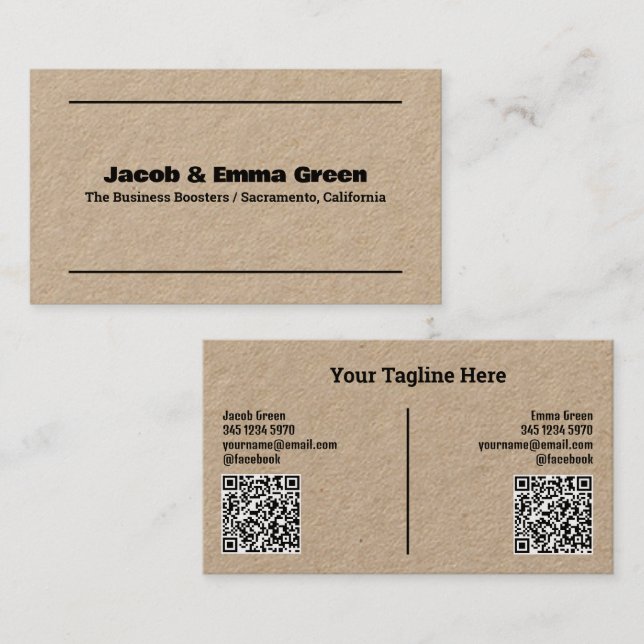 Två Namn QR Kraft-Affärskort Visitkort (Fram/baksida)