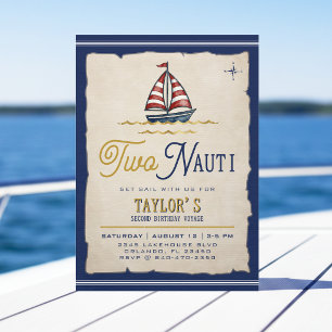 Två Nauti segelbåt 2-års födelsedagsfest Inbjudningar