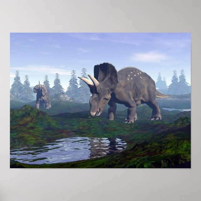 Två nedoceratops/diceratops dinosaurs gång poster (Framsidan)