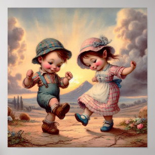Två negativa Vintagar Munchkins Dancing Poster