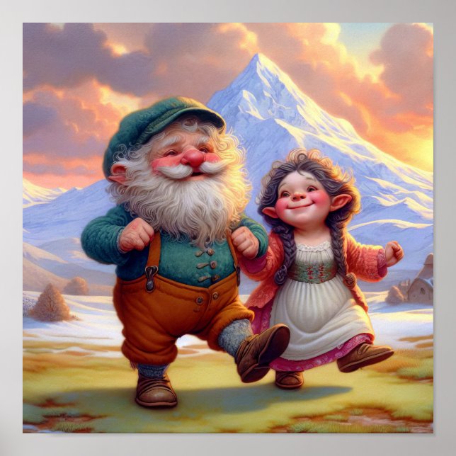 Två negativa Vuxarna Munchkins Dancing vid Sunset Poster (Framsidan)