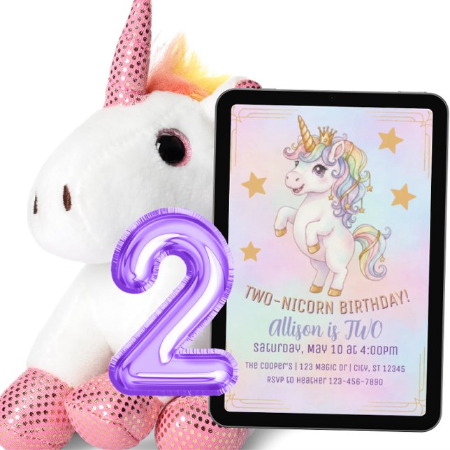 TVÅ-nicorn, 2-årsdag Inbjudningar (Skapare uppladdad)