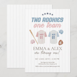 Två nybörjare, ett lag, baseboll, syster eller bro inbjudningar