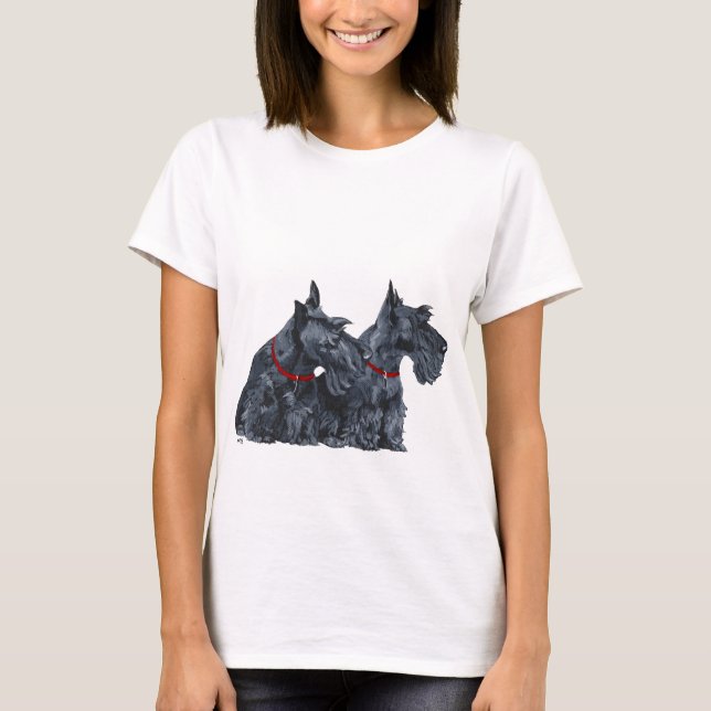 Två nyfikna skotska terrier tee shirt (Framsida)