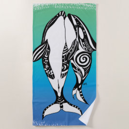 Två Orca Killer Whales Tribal Doodle Teal Blue