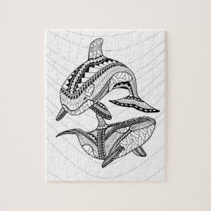 Två Orcas Vuxen Coloring Puzzle Pussel