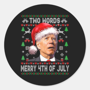 Två Ord Merry 4:e juli Joe Biden jul Runt Klistermärke