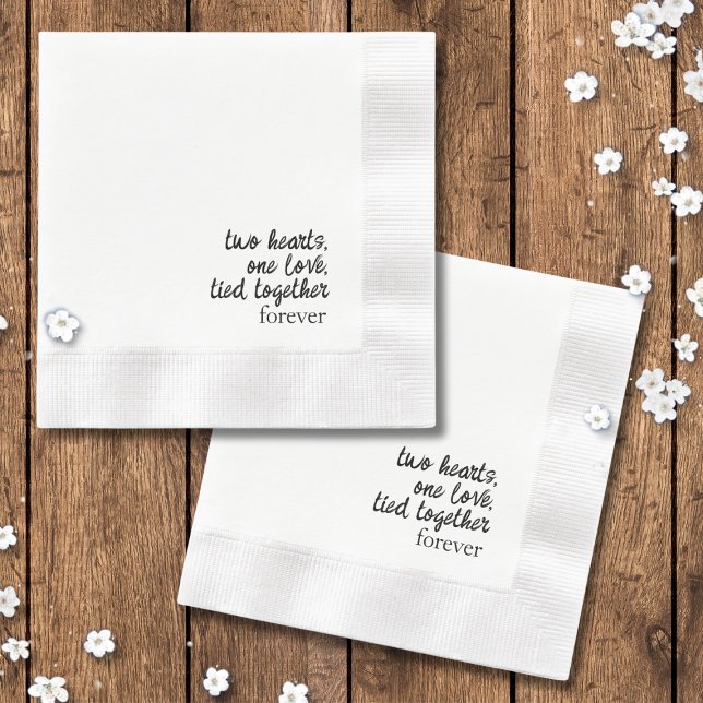 Två örhängen Ett Kärlek som binds ihop med Bow Kno Pappersservett ( Two Hearts One Love Tied Together black white simple minimalist Wedding love poem Napkins decor)