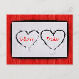 Två örhängen, färsk vit Snö, röd korrugerad Metall Vykort