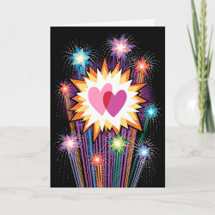 Två örhängena färgstarka Fireworks Valentine Helgkort