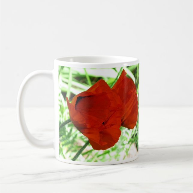 Två orientaliska poppies Flower Photo Kaffemugg (Vänster)