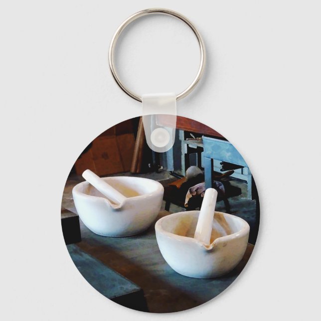 Två ortars och Pestles i Lab Nyckelring (Framsida)