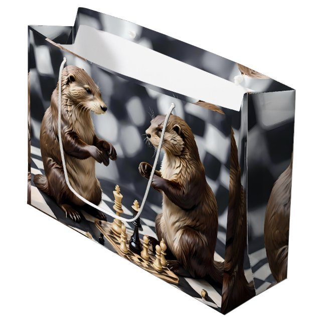 Två otters spelar schack. (Framsidan Vinklad)